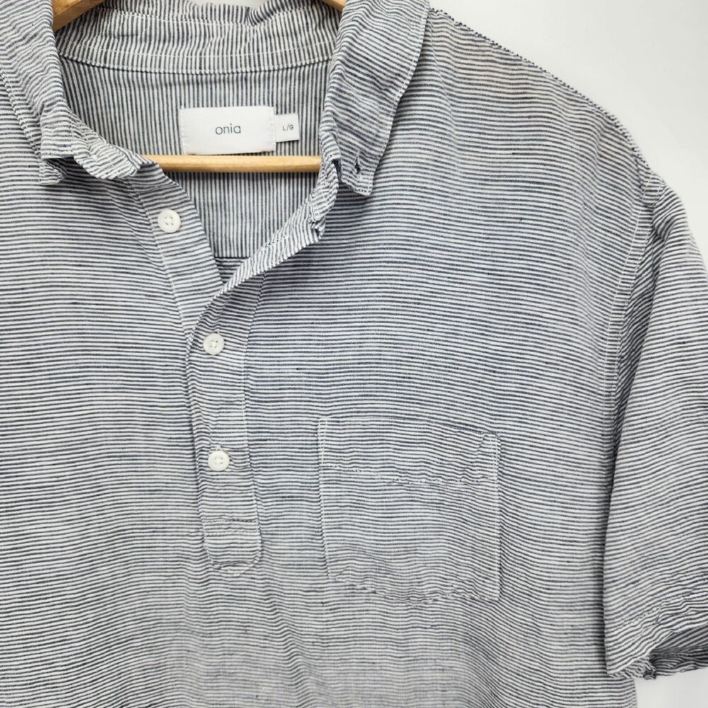 Onia Womens Tunic Popover Button Top Short Sleeve Stripes Linen Blend Size Large